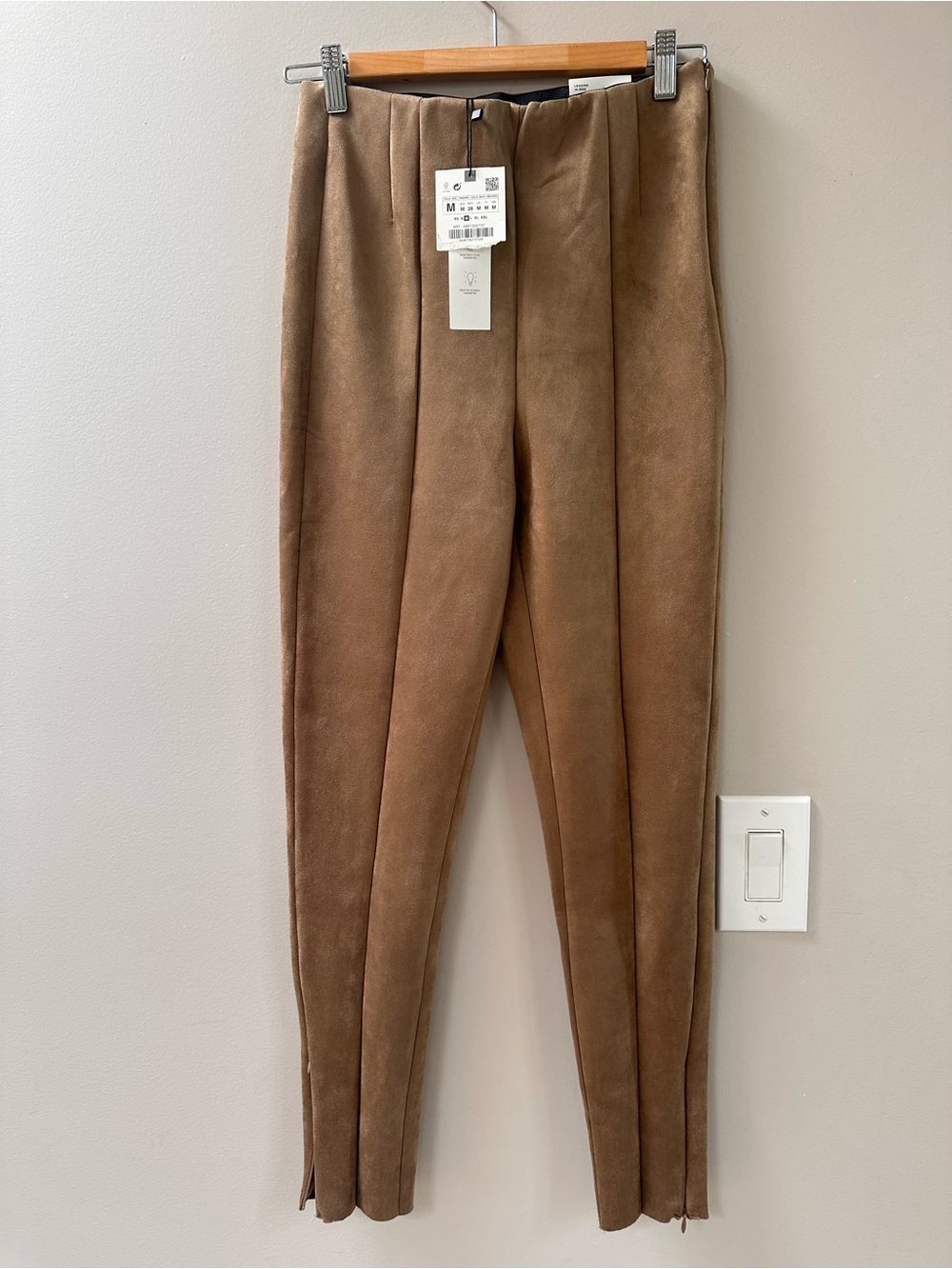 Zara Tan Suede-Look Front Seam Slim Legging Hi-Rise